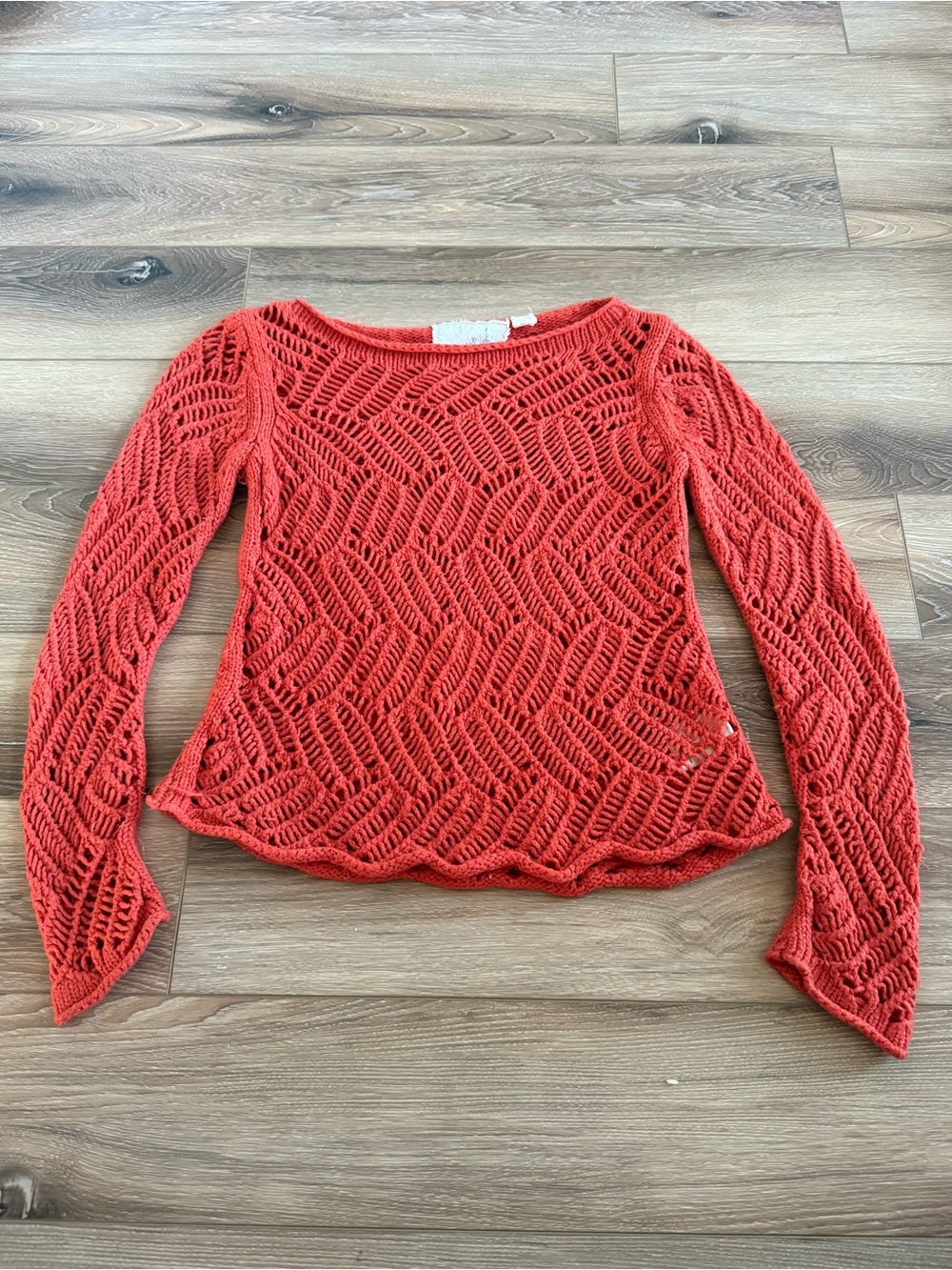 Anthropology Angel Of The North Coral Crochet Open-Weave Top